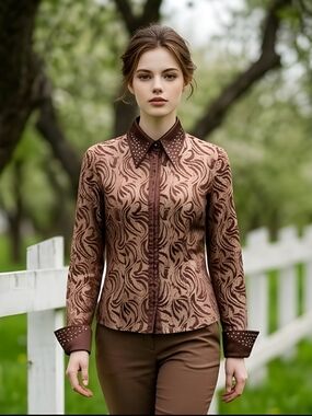 Vintage Hobbie Horse Limited Edition Brown Patterned Women's Blazer Size Large